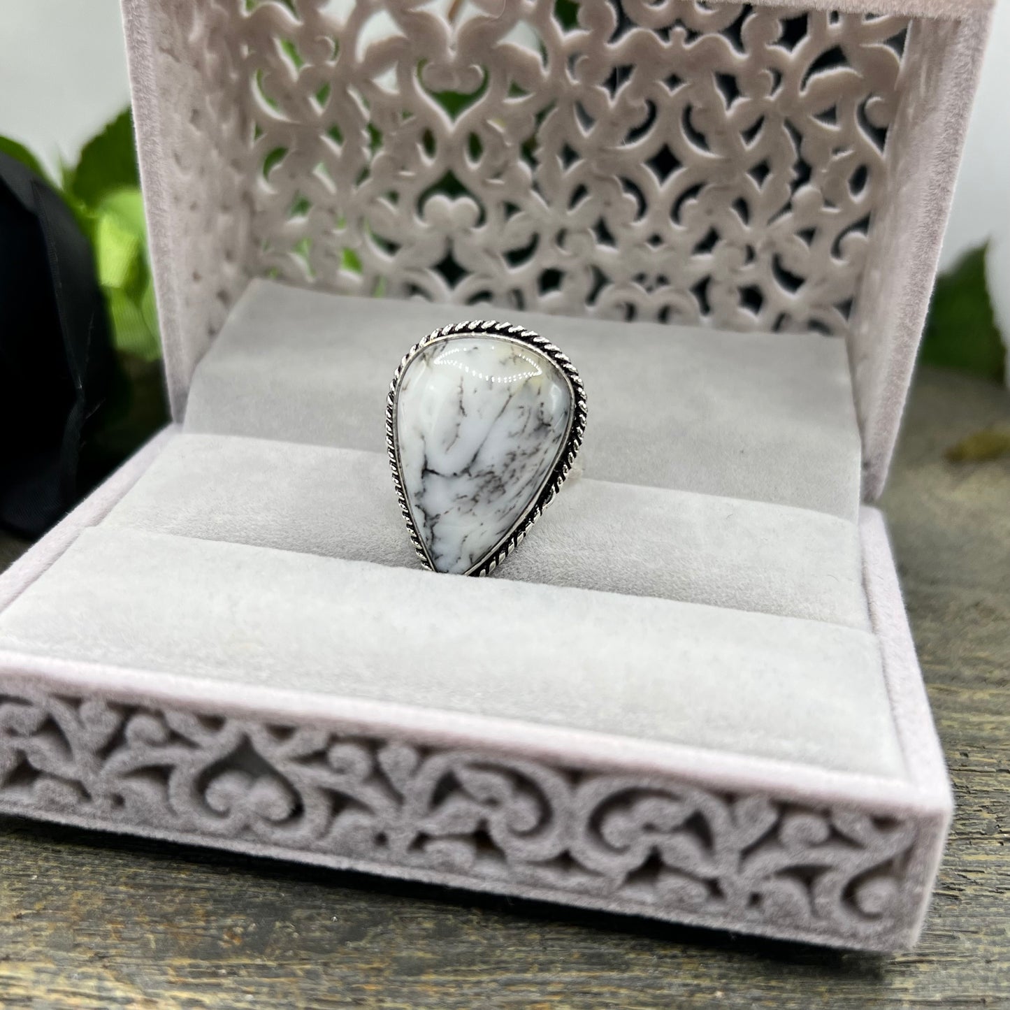 Sterling Silver Dendrtic Agate Ring - Size 10.5