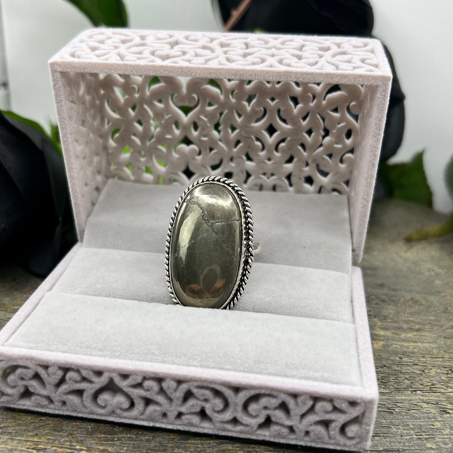 Sterling Silver Pyrite Ring - Size 10.5