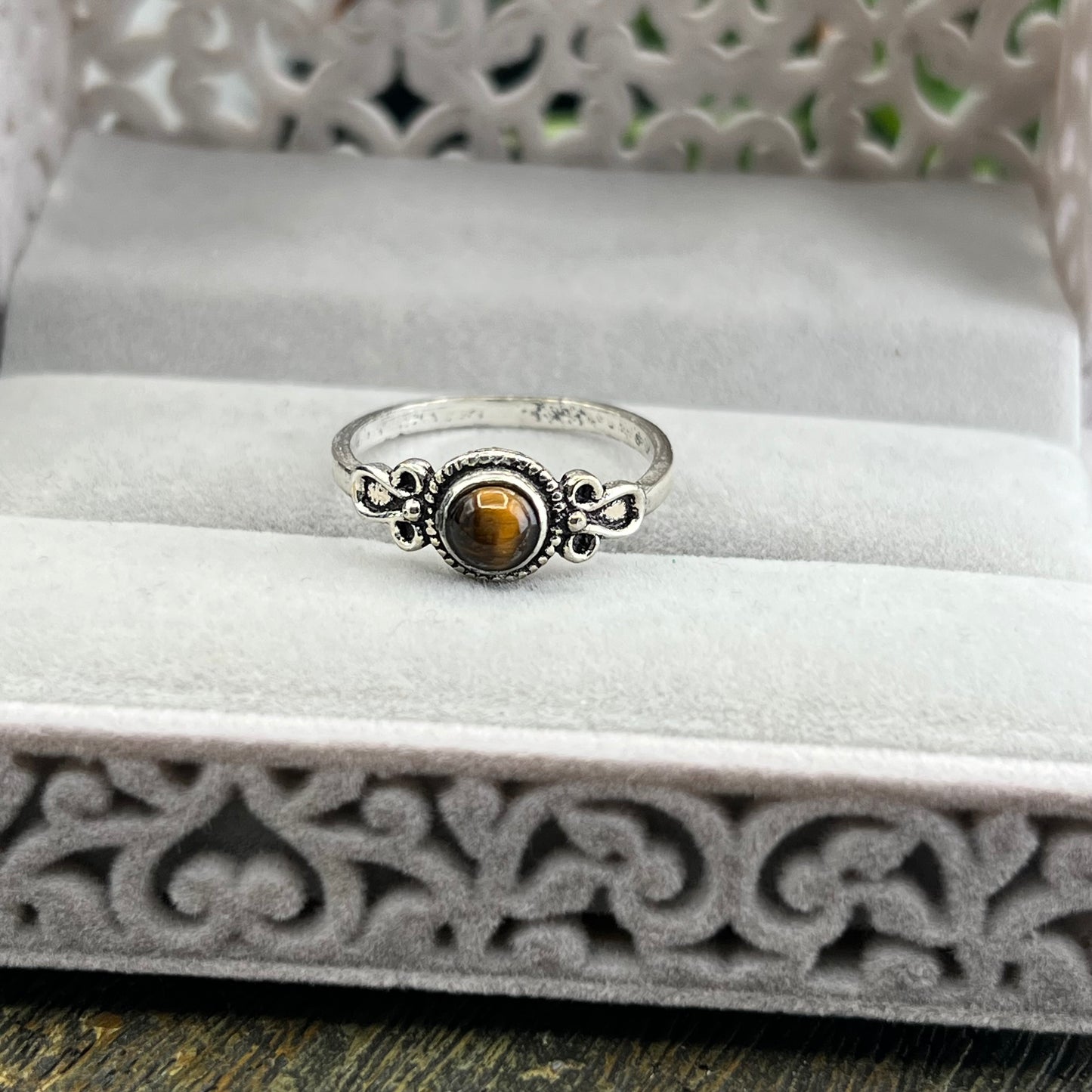 Silver Plated Tiger's Eye Ring - Size 9.5