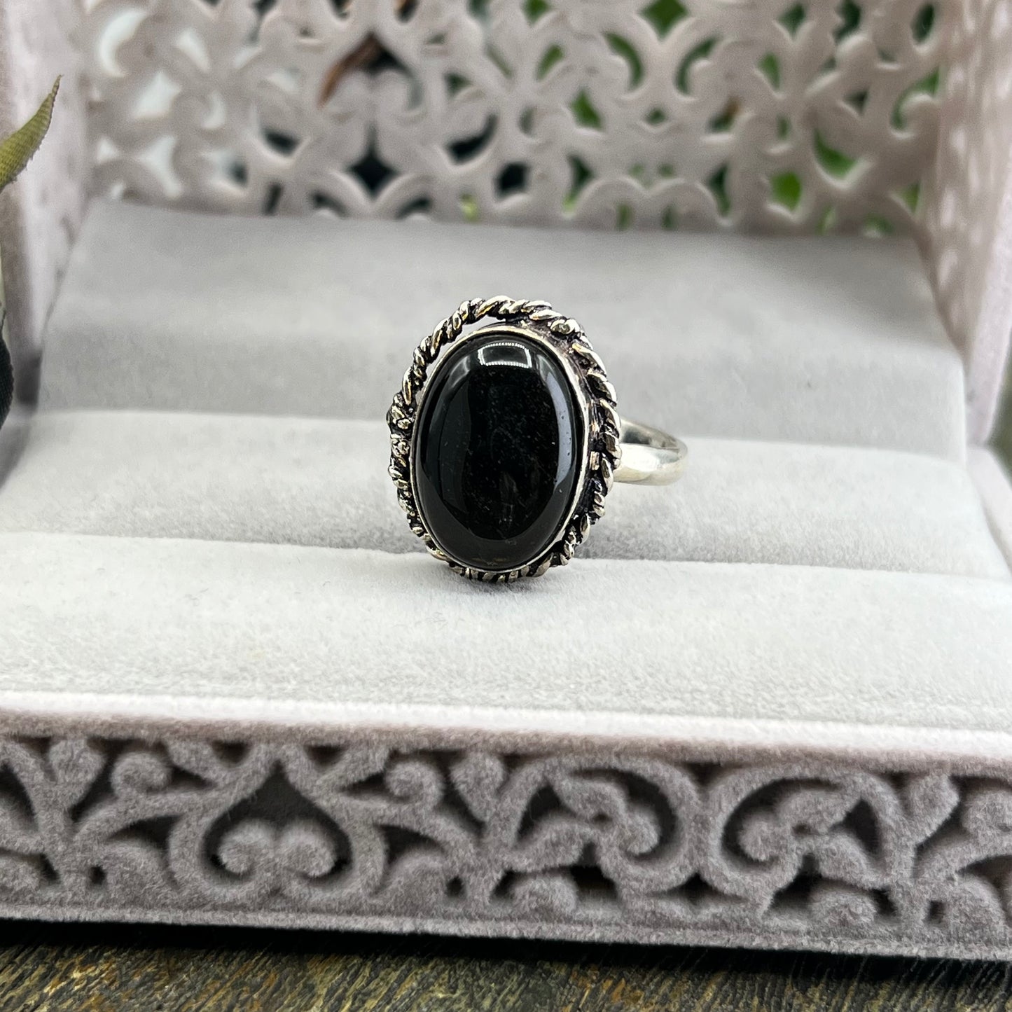 Sterling Silver Obsidian Ring - Size 9.5