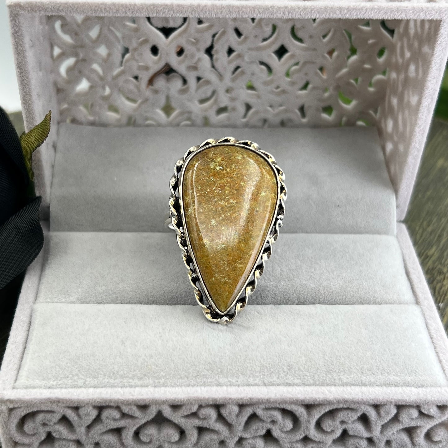 Sterling Silver Yellow Jasper Ring - Size 9.5