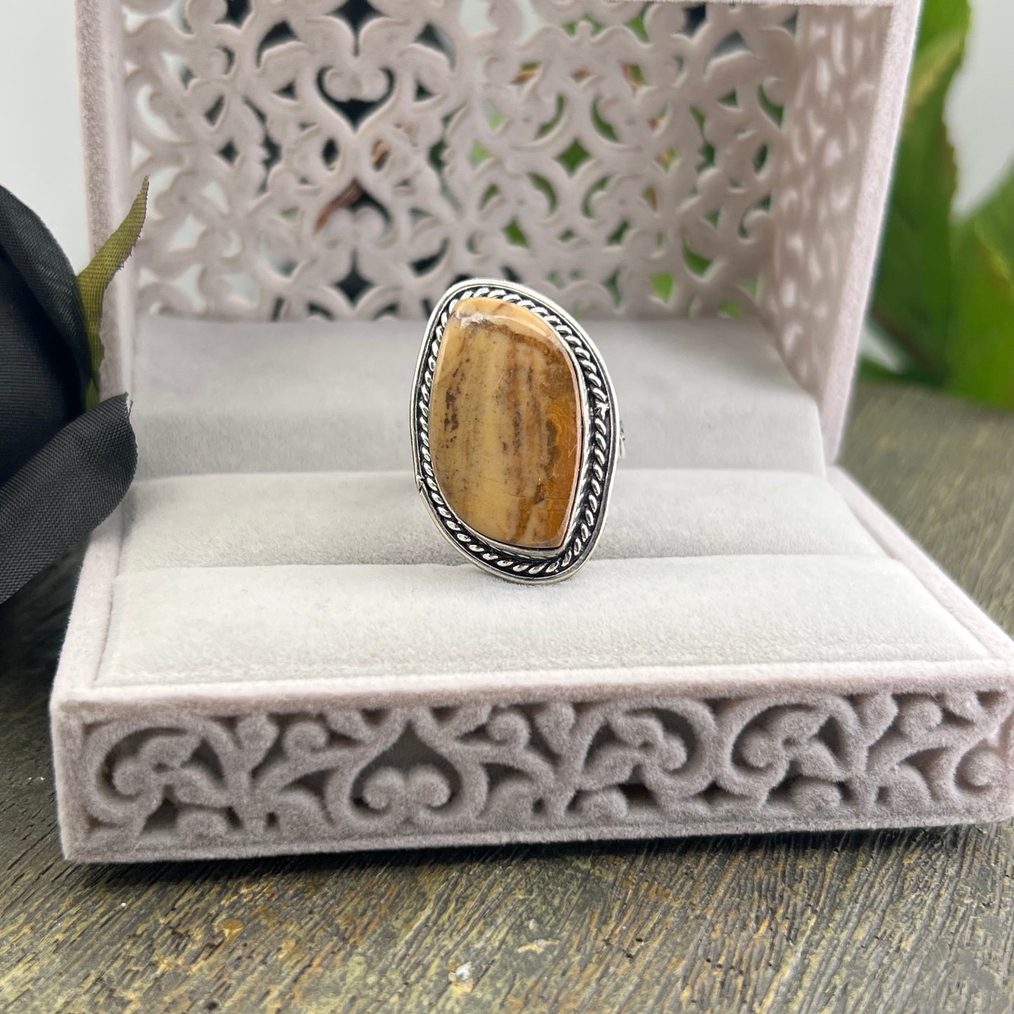 Sterling Silver Picture Jasper Ring - Size 9.5